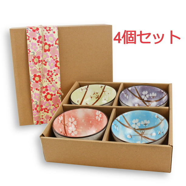 Made in Japan 4 PCS Japanese 5.25" Dinnerware Rice Soup Bowls Set Red Tai Fish